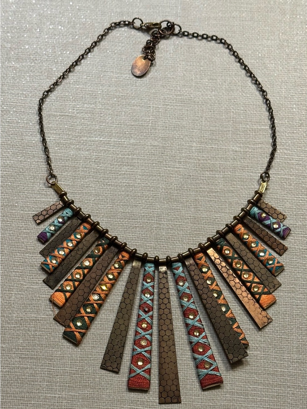 Boho Multicolor Embroidered Geometric Fringe Statement Necklace